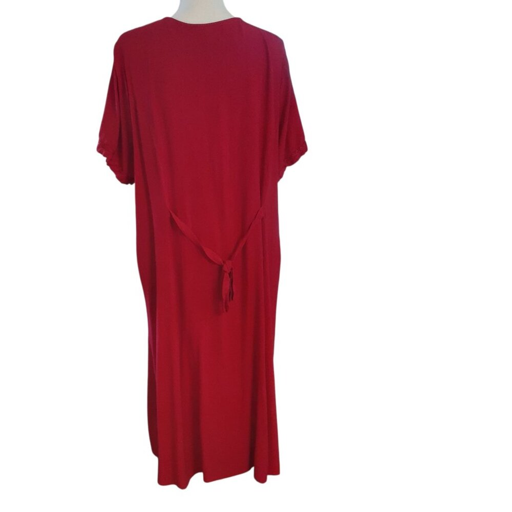 Phases Maxi Dress Womens Size 2X Red Embroidered Button Front Short Sleeve - Picture 4 of 8